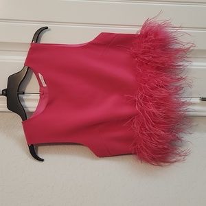 Hot pink feather top blouse Small